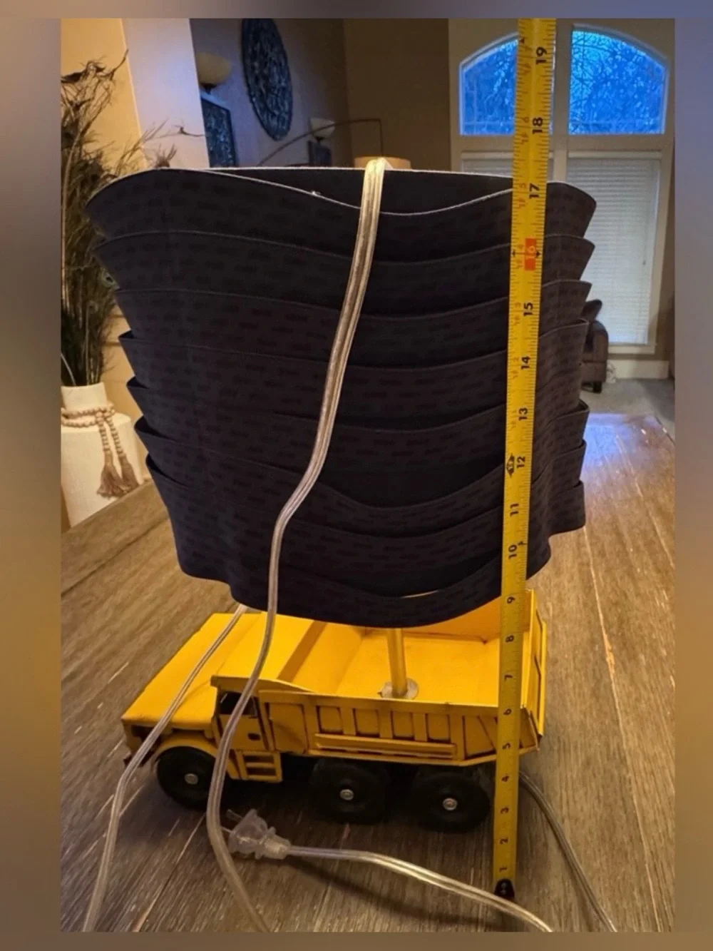 Pottery Barn Kids Yellow Dump Truck Lamp with Navy Blue Shade